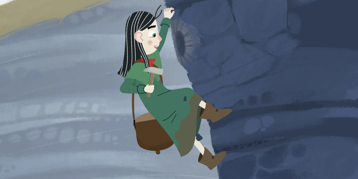 Scène du dessin animé Mary Anning, chasseuse de fossiles